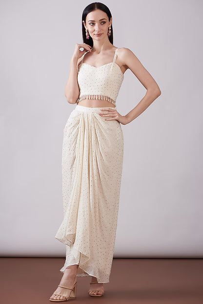 Ivory Net Printed & Embroidered Jacket Set