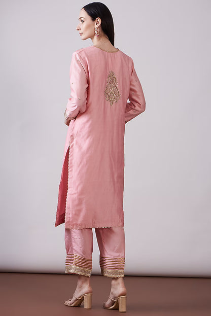 Pink Chanderi Silk Embroidered Kurta Set