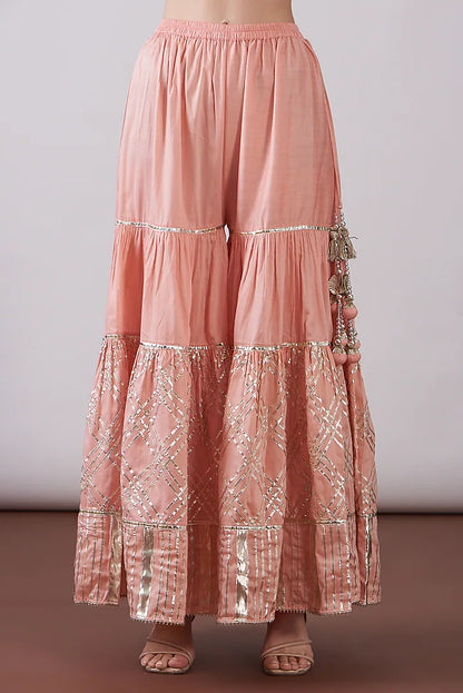 Peach Georgette Viscose Embroidered Gharara Set