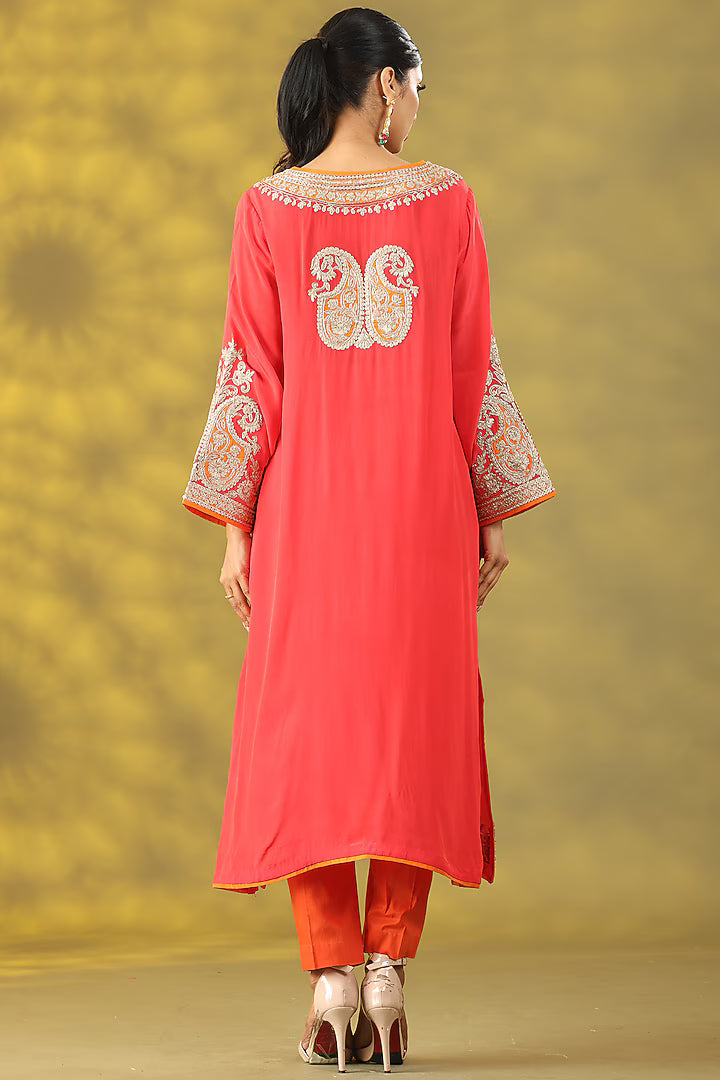 Valentine Red Crepe Tilla Embroidered Phiran Kurta Set