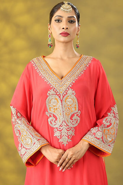 Valentine Red Crepe Tilla Embroidered Phiran Kurta Set