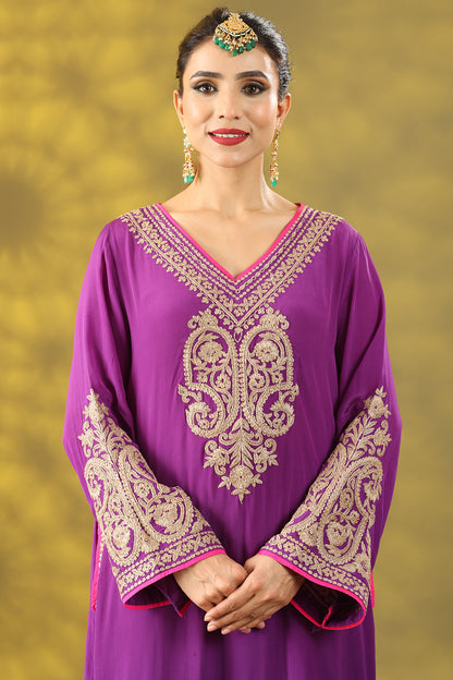Purple Crepe Tilla Embroidered Phiran Kurta Set
