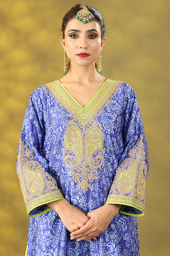 Blueberry Crepe Tilla Embroidered & Printed Phiran Kurta Set