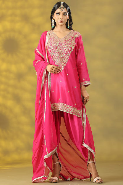 Magenta Chanderi Silk Dori Embellished Kurta Set