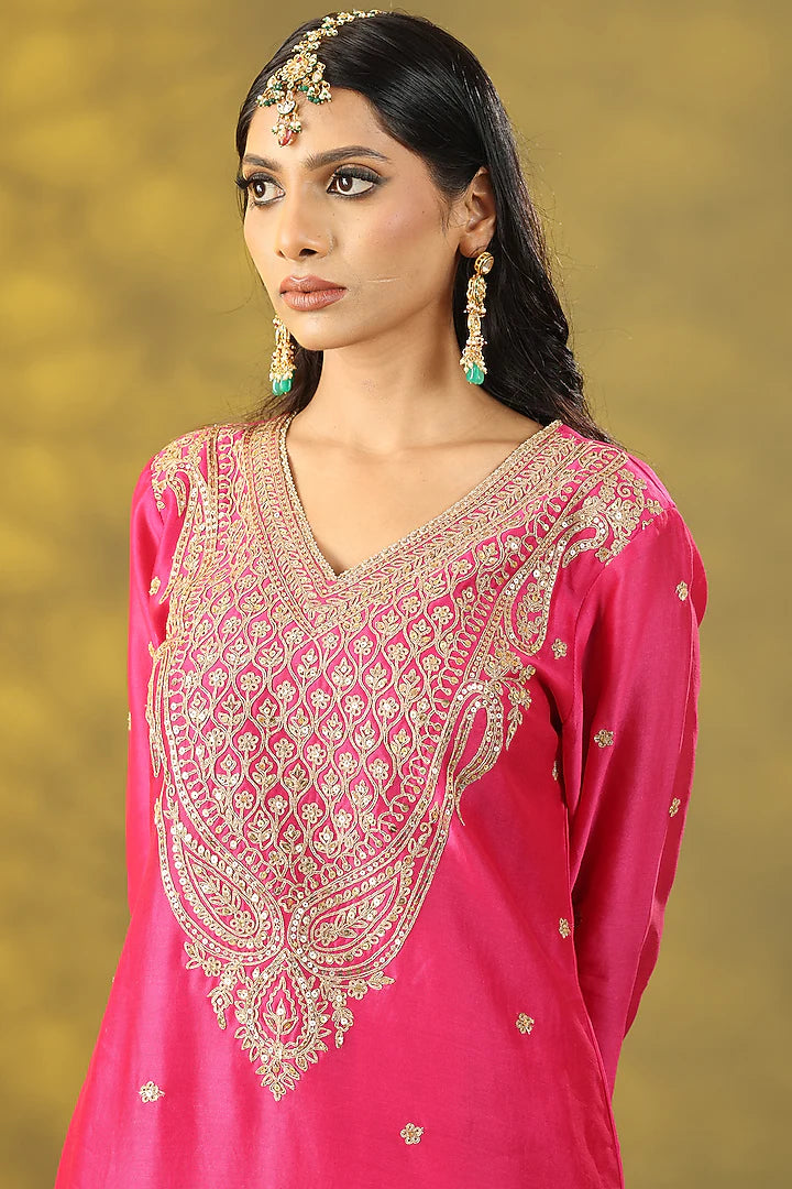 Magenta Chanderi Silk Dori Embellished Kurta Set