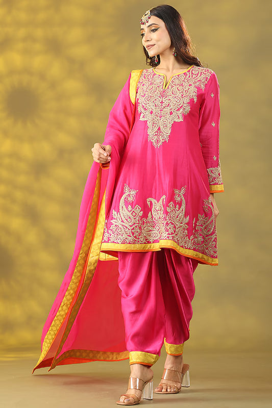 Magenta Chanderi Silk Dori Embellished Anarkali Set