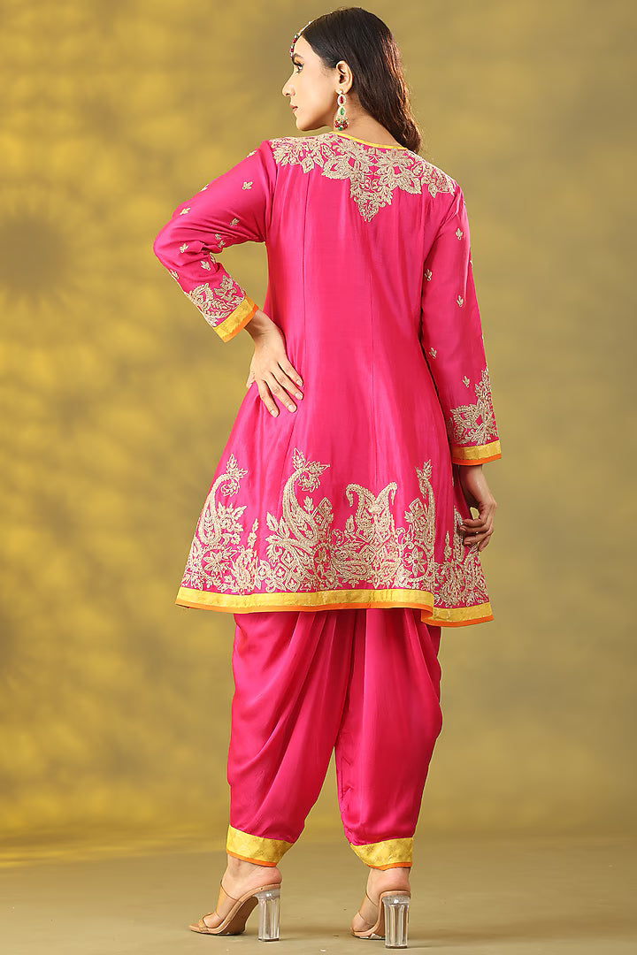 Magenta Chanderi Silk Dori Embellished Anarkali Set