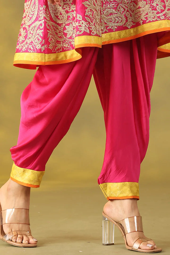 Magenta Chanderi Silk Dori Embellished Anarkali Set