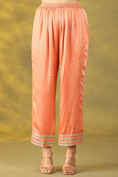 Peach Chanderi Silk Dori Embellished Kurta Set