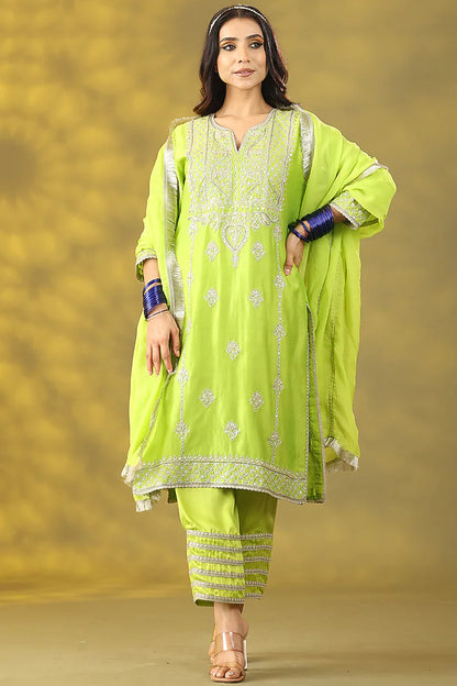 Sublime Green Chanderi Silk Dori Embellished Kurta Set