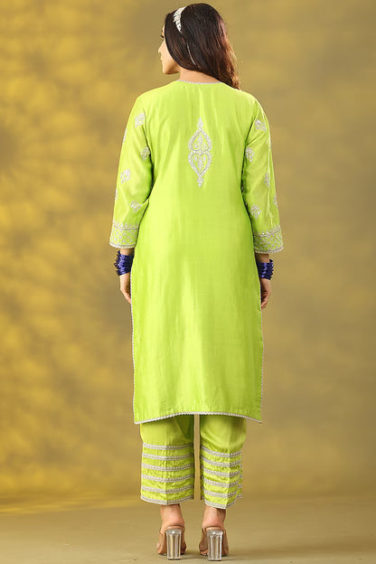 Sublime Green Chanderi Silk Dori Embellished Kurta Set