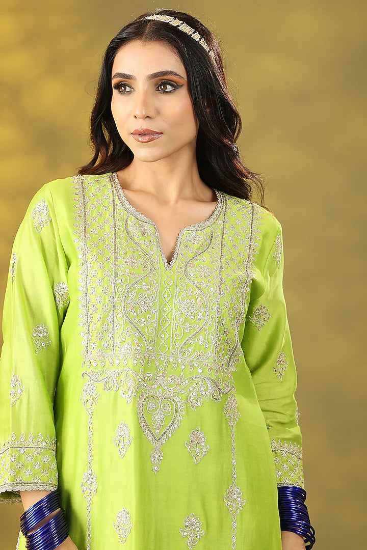 Sublime Green Chanderi Silk Dori Embellished Kurta Set
