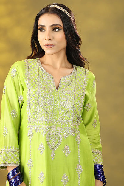 Sublime Green Chanderi Silk Dori Embellished Kurta Set