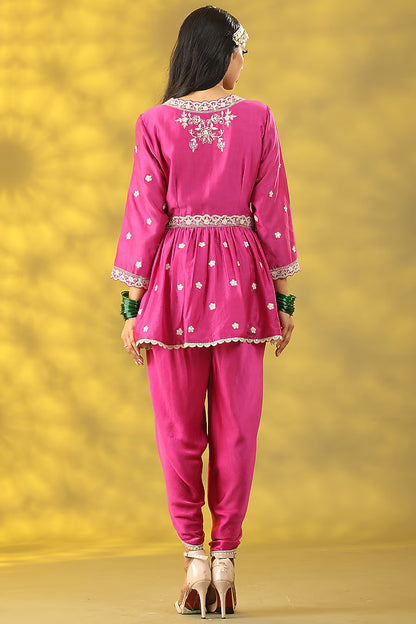 Cerise Pink Chanderi Silk Dori Work Anarkali Set