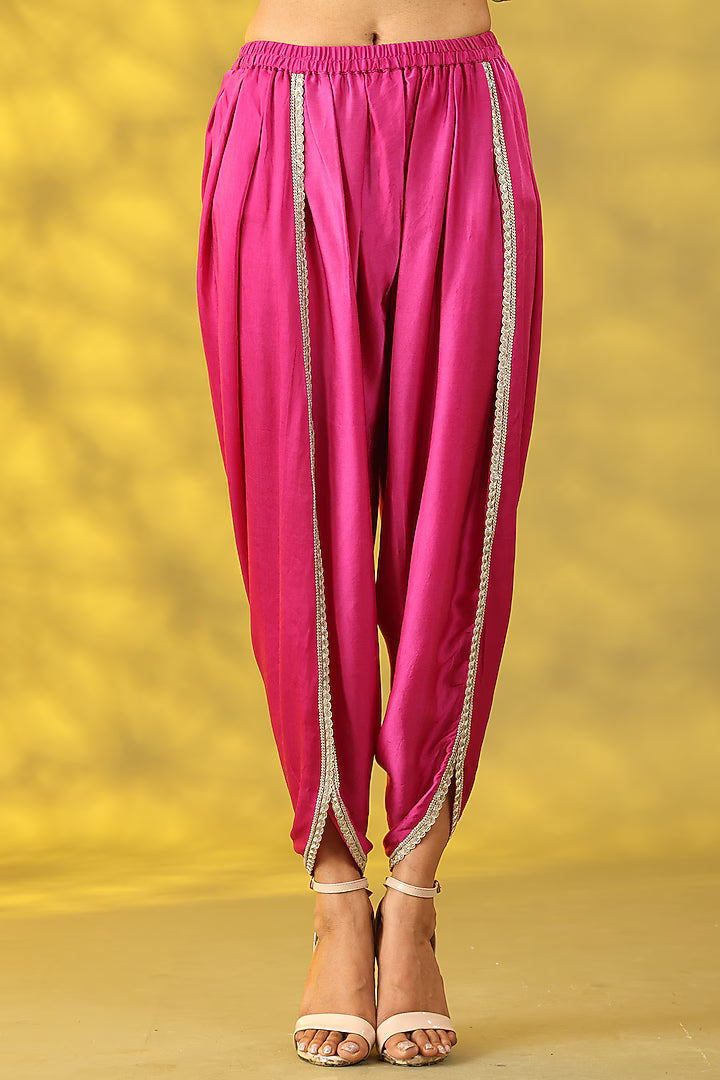 Cerise Pink Chanderi Silk Dori Work Anarkali Set