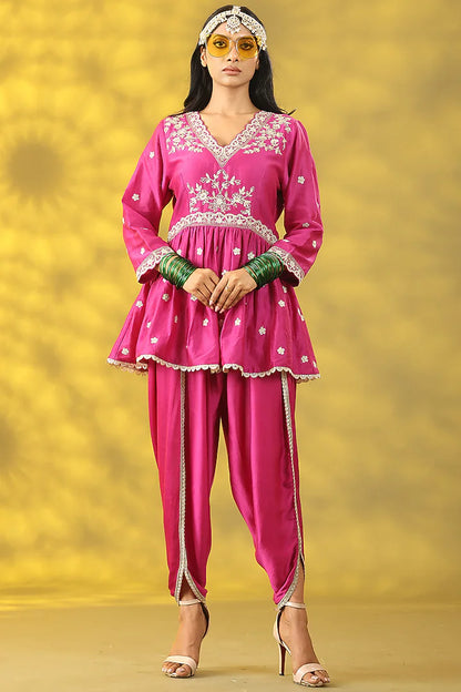 Cerise Pink Chanderi Silk Dori Work Anarkali Set