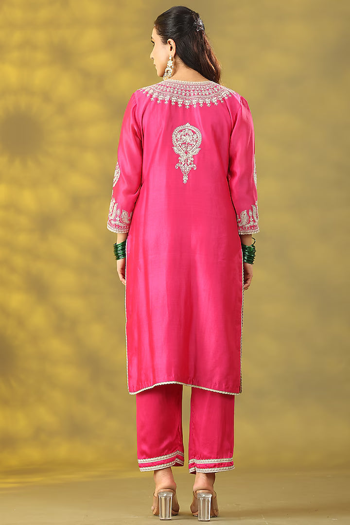 Magenta Chanderi Silk Dori Work Kurta Set