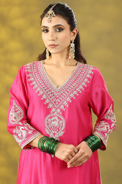 Magenta Chanderi Silk Dori Work Kurta Set