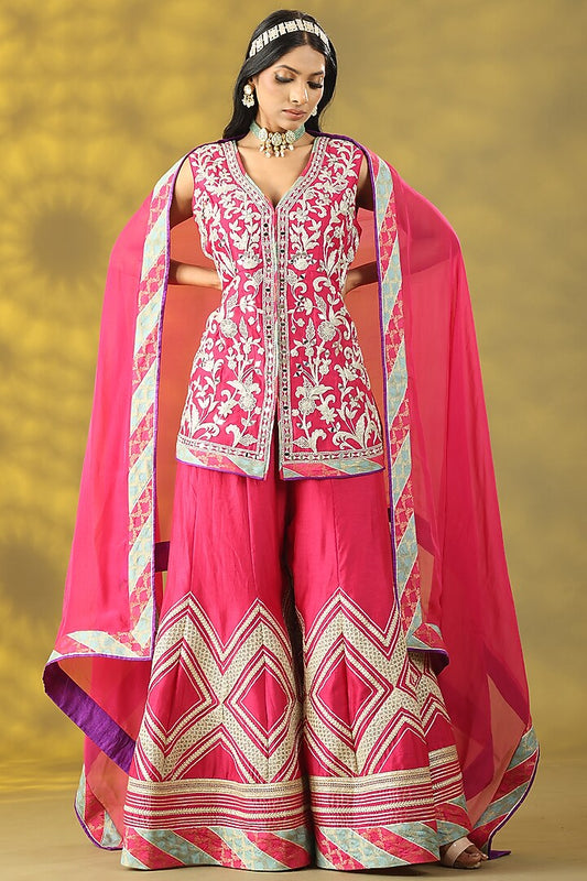 Magenta Chanderi Silk Sharara Set