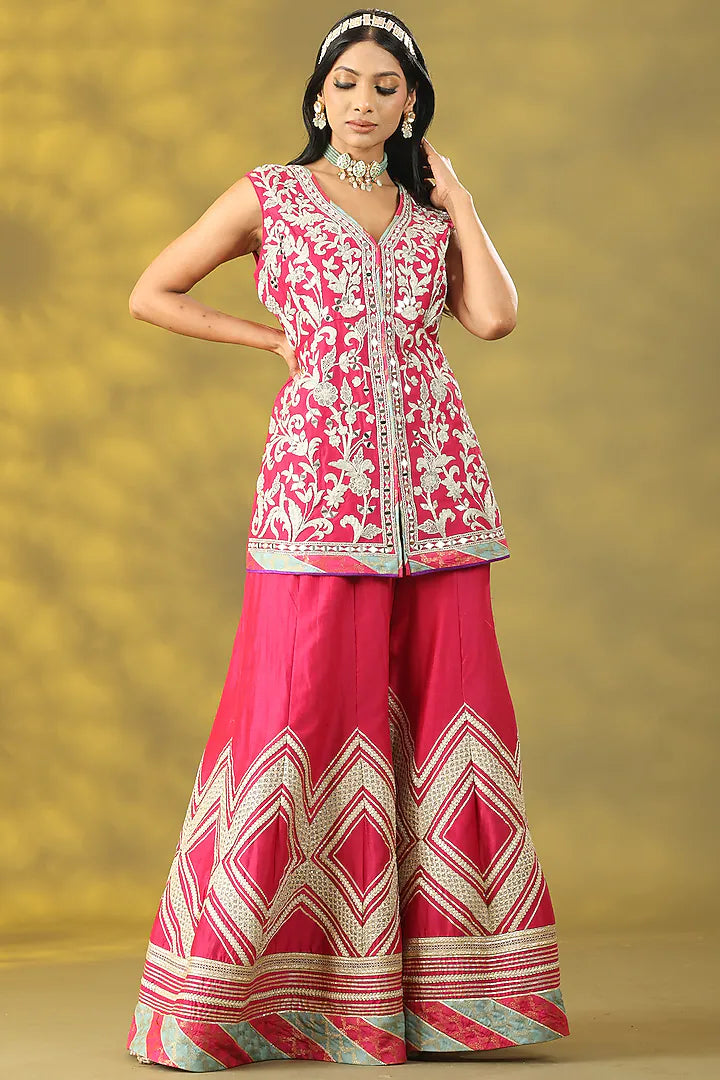 Magenta Chanderi Silk Sharara Set