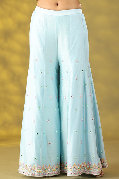 Sky Blue Crepe Mirror & Thread Work Sharara Set