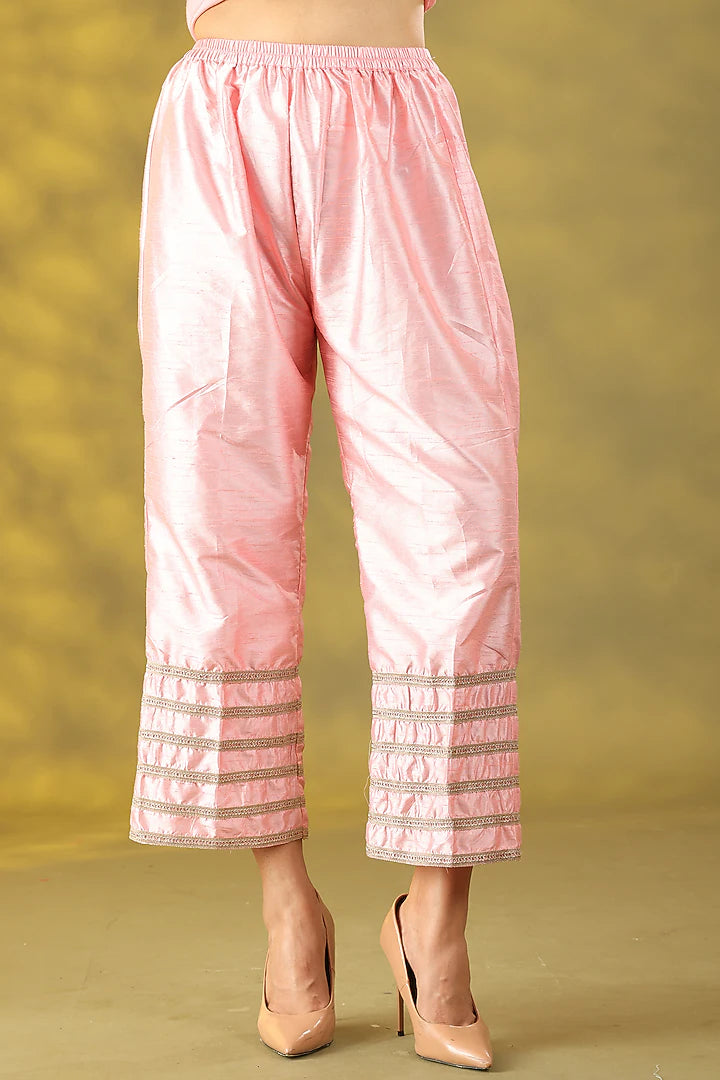 Light Rose Pink Chanderi Silk Dori Work Kurta Set