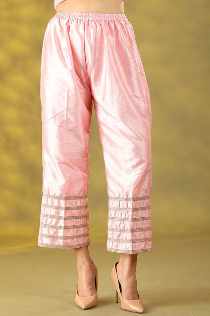 Light Rose Pink Chanderi Silk Dori Work Kurta Set