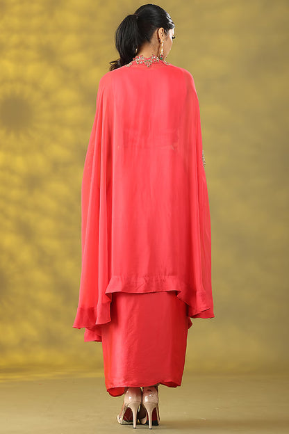 Valentine Red Organza Zardosi Handwork Cape Set