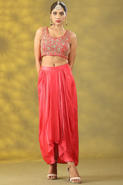 Valentine Red Organza Zardosi Handwork Cape Set