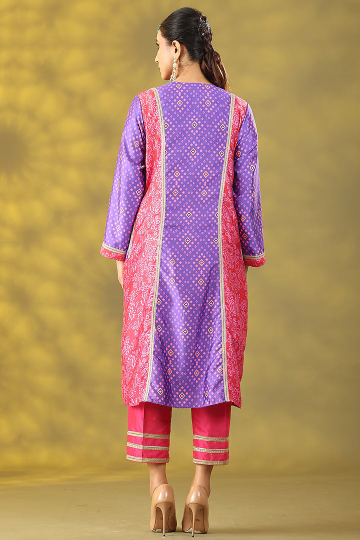 Red & Purple Dupion Digital Printed Kurta Set