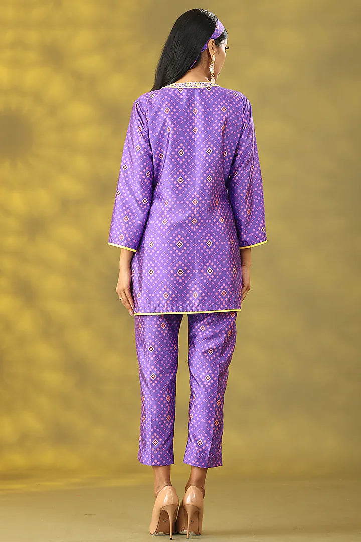 Purple Dupion Printed & Embroidered Co-ord Set