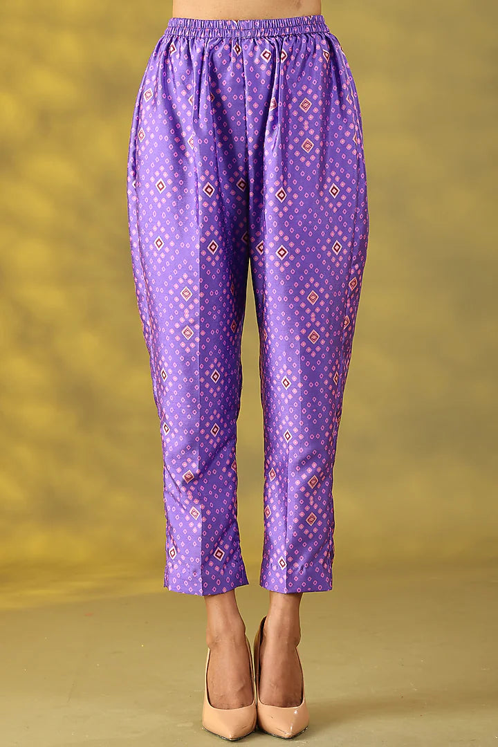 Purple Dupion Printed & Embroidered Co-ord Set