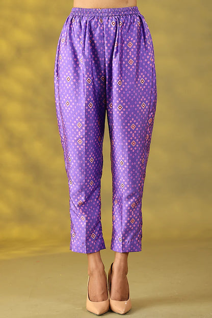 Purple Dupion Printed & Embroidered Co-ord Set