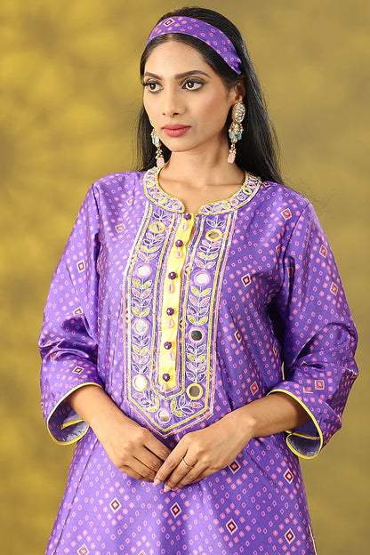 Purple Dupion Printed & Embroidered Co-ord Set