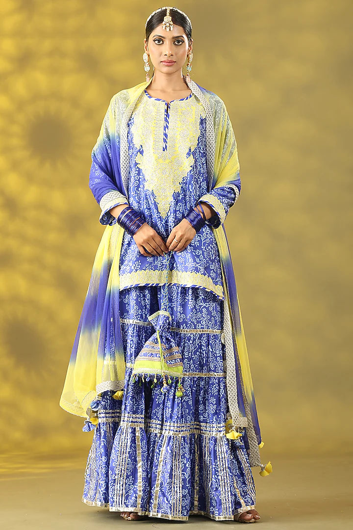 Dusty Blue Dupion Nakshi Gota Embroidered Gharara Set