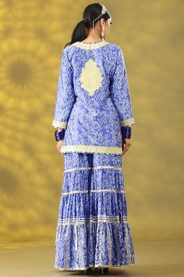 Dusty Blue Dupion Nakshi Gota Embroidered Gharara Set