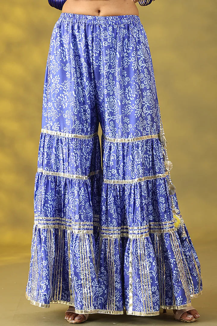 Dusty Blue Dupion Nakshi Gota Embroidered Gharara Set