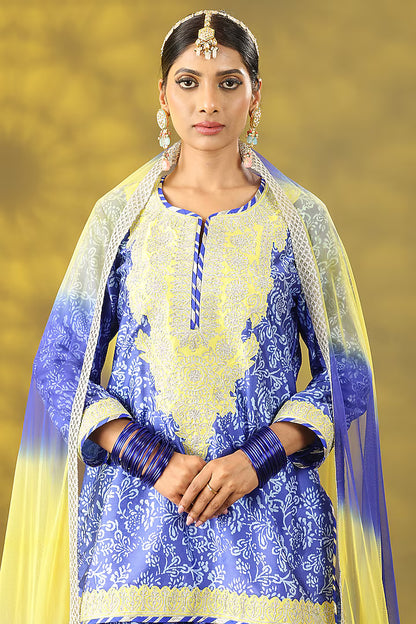 Dusty Blue Dupion Nakshi Gota Embroidered Gharara Set