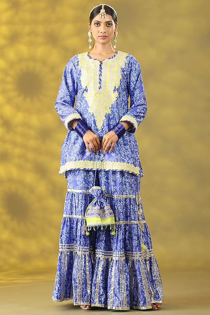 Dusty Blue Dupion Nakshi Gota Embroidered Gharara Set