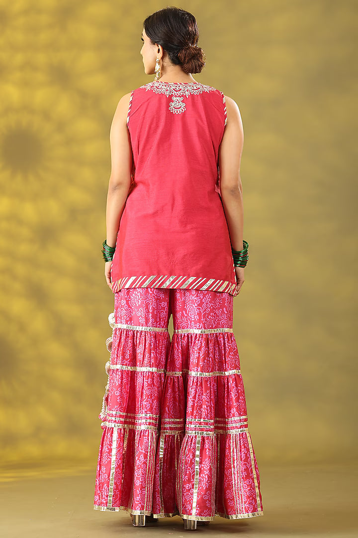 Rose Red Dupion Printed Gharara Set