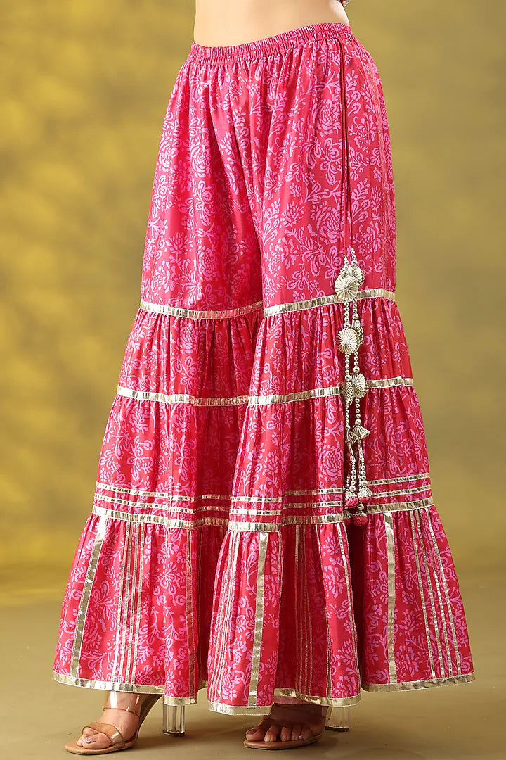 Rose Red Dupion Printed Gharara Set