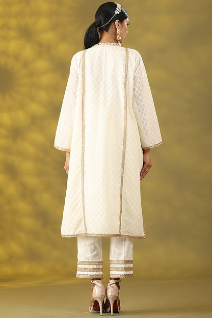 Off-White Cotton Chanderi Mirror Embroidered Kurta Set