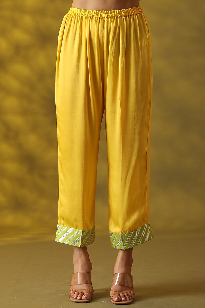 Bright Yellow Chanderi Silk Aari Embroidered Kurta Set