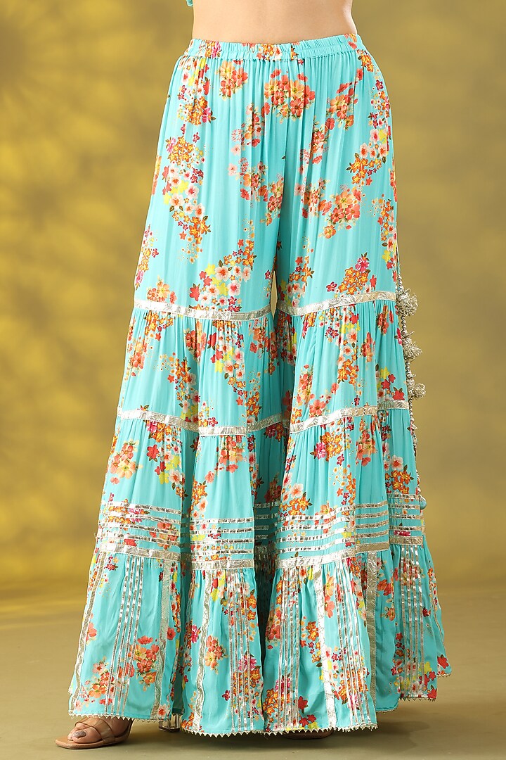 Sky Blue Dupion Gota Lace Embroidered & Printed Gharara Set