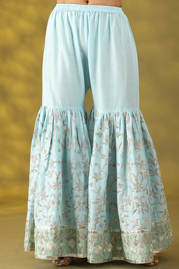 Aqua Blue Cotton Silk Gota Work Gharara Set