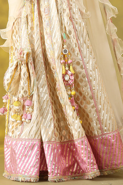 White Chanderi Silk Hand Embroidered Lehenga Set
