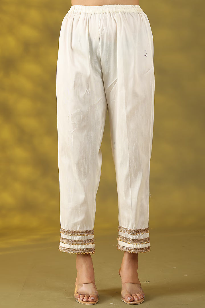 Off-White Cotton Chanderi Mirror Embroidered Kurta Set