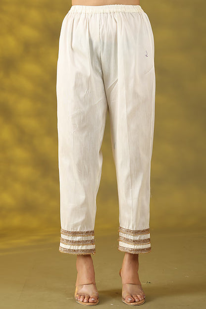 Off-White Cotton Chanderi Mirror Embroidered Kurta Set