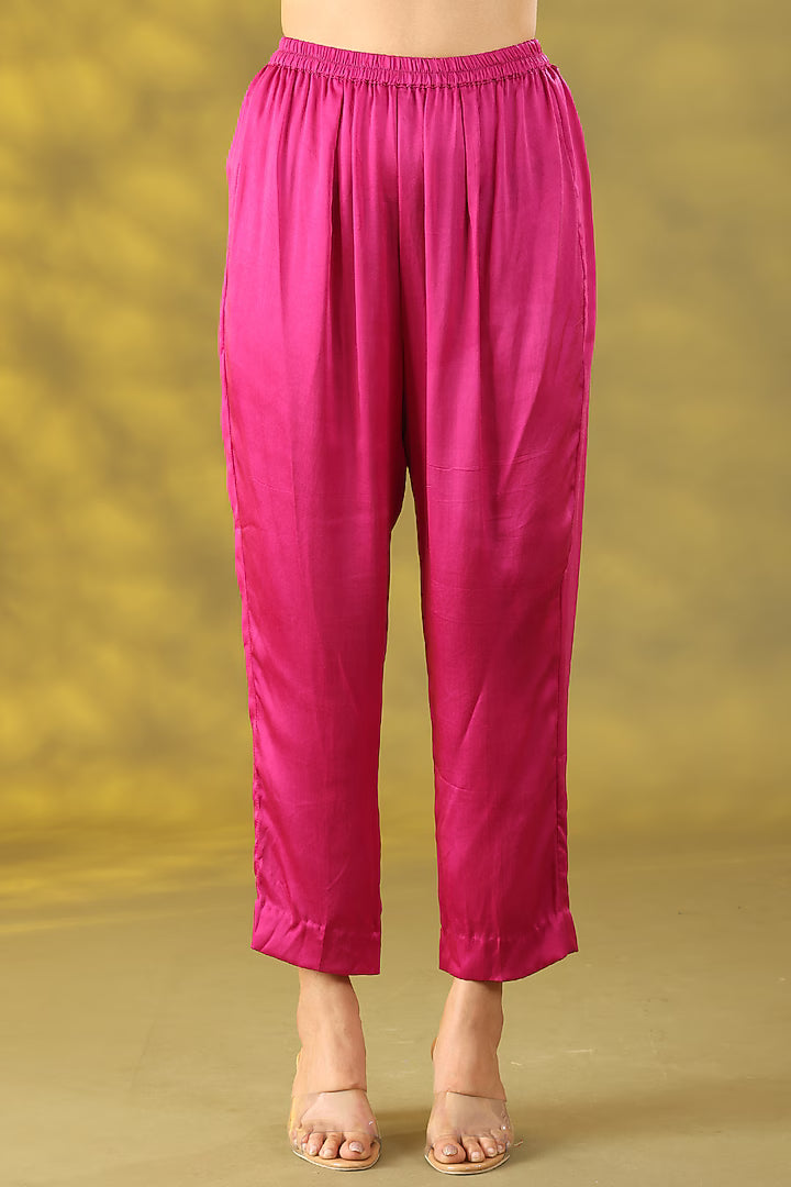 Magenta Chanderi Silk Zardosi Embroidered Kurta Set