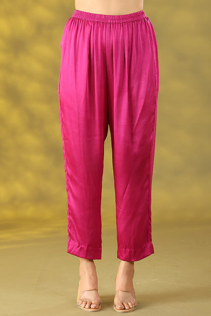 Magenta Chanderi Silk Zardosi Embroidered Kurta Set